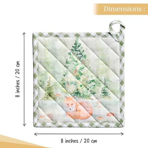Pot Holders 100% Cotton Potholders (097 - Winter Mornings / 8" x 8" (Pot Holder Pack of 1))