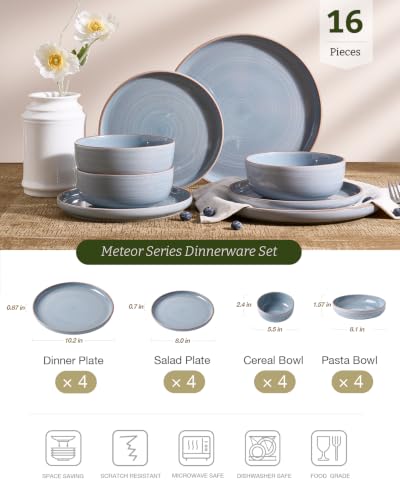 Meteor 16 Piece Dinnerware Set with Pasta Bowls (Blue Gray / Service for 4 (Include Pasta Bowls))
