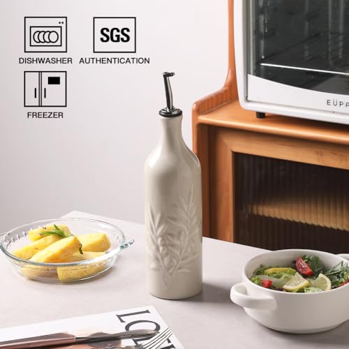 Sweejar Large Ceramic Olive Oil Dispenser Bottle (Beige / 24 oz, Set of 1)
