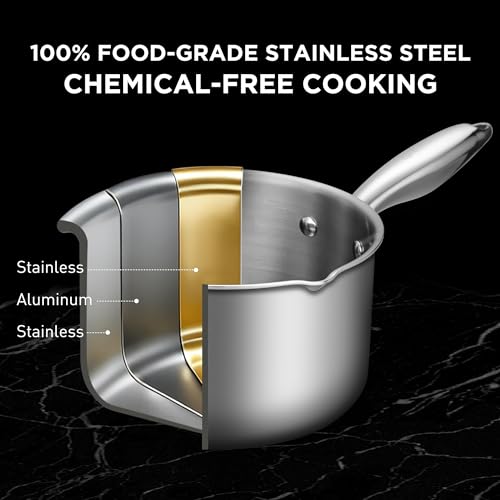 Tri Ply Stainless Steel Sauce Pan with Steamer Basket & Straining Glass Lid (3.5 QT)