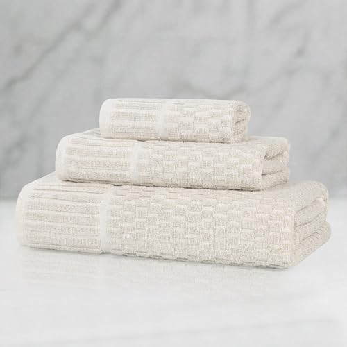 Juno Viscose Cotton Blend Medium Weight Towels (3 Piece Towel Set / Beige)