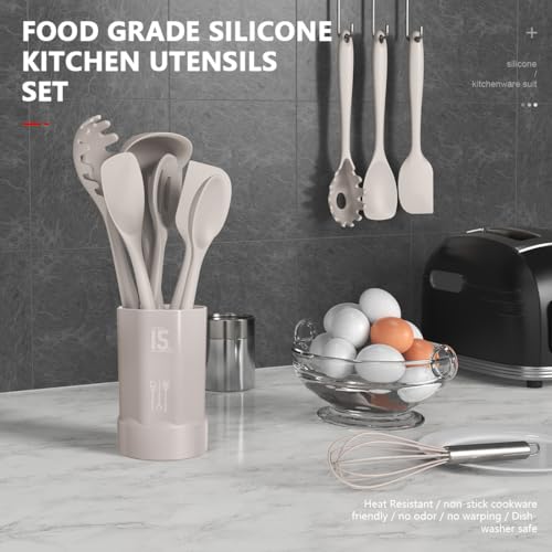 Silicone Cooking Utensils Set (Khaki)