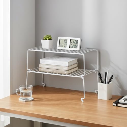 6-Pack Large (15.7x8.54inch) Multi-Level Organizer Rack, Kitchen Shelves for Spice Organization for Cabinet, Pantry Organizers and Storage, Wire Extra Shelf, Desk Organizer, Stackable, White (6 Count)