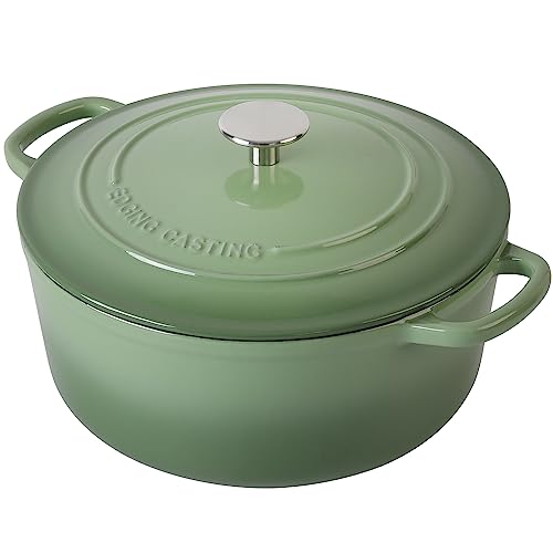 Enameled Dutch Ovens Cast Iron Dutch Oven Pot with Lid for Bread Baking (Pistachio Green / 7QT)