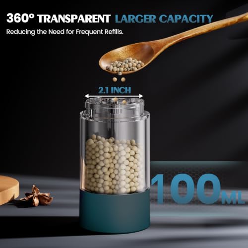 Electric Salt and Pepper Grinder Set Automatic Battery Pepper Mill Shakers Adjustable Coarseness Upgraded Larger Capacity with Led Home and Kitchen Appliances (Teal)