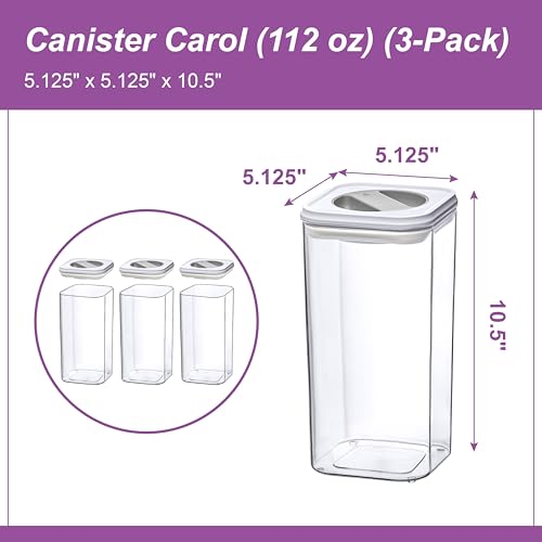 Carol - 112-Ounce Acrylic Canister (Set of 3), Plastic Airtight Food Container, Stackable for Pantry Storage, BPA-Free and Shatter-Proof, Perfect for Home and Commercial Use (112 oz (3-Pack))