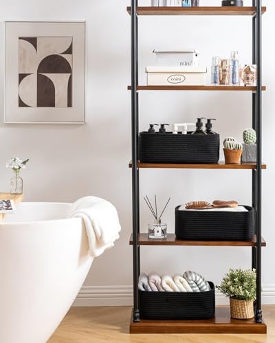 Small Woven Storage Basket for Organizing (Black / 13.5"L x 9.5"W x 5"H)