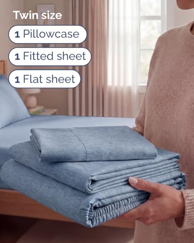 Twin Size 3 Piece Sheet Set (39 - Heathered Blue / Twin)