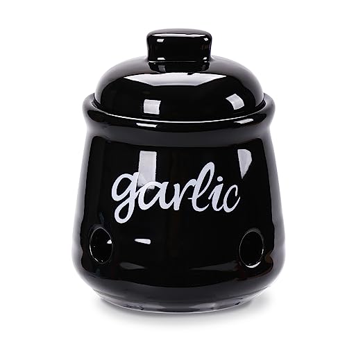 Ceramic Mini Garlic Saver Container for Countertop (Black)