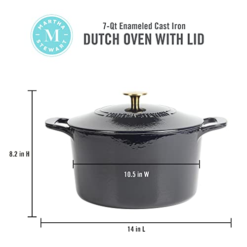 Gatwick 7 Quart Enamel Cast Iron Dutch Oven Pot with Lid (Navy w/ Gold Knob / 7-Quart)