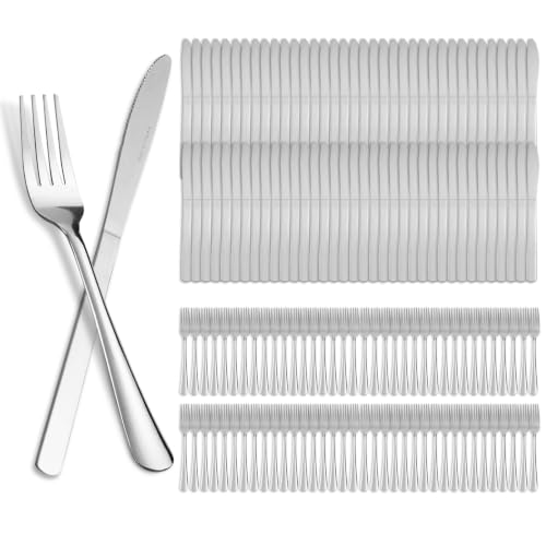 144 Pieces Stainless Steel Forks and Knives Dinner Flatware Set (144PCS Dinner Forks+ Dinner Knife)