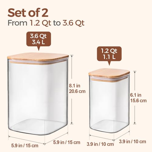 Glass Storage Containers with Bamboo Lids 1.2 (3.6Qt/1.2Qt-Square)
