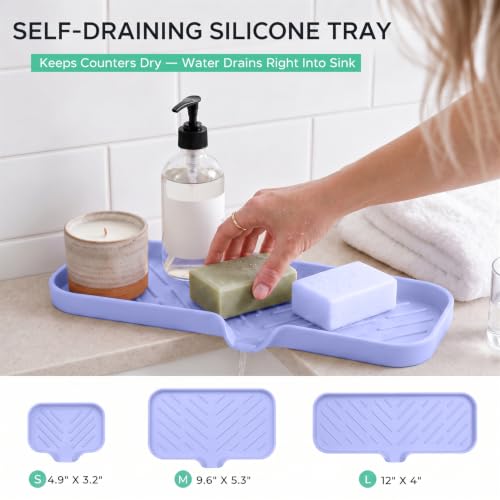 Silicone Soap Dish with Drain Spout (Light Purple / L(12"×4"))