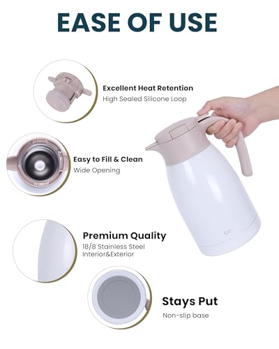 50.7 Ounces Stainless Steel Thermal Coffee Carafe with Lid (White / 50.7 Ounces)