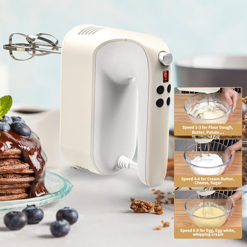 9 Speed Digital Hand Mixer Electric (Cream White)
