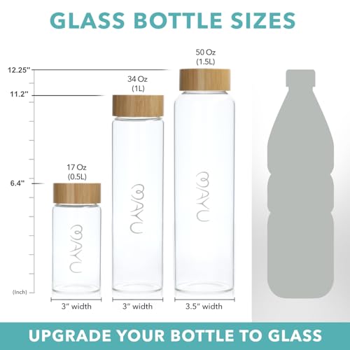 Pure Glass Reusable Water Bottle with Bamboo Lid (34 fl oz)