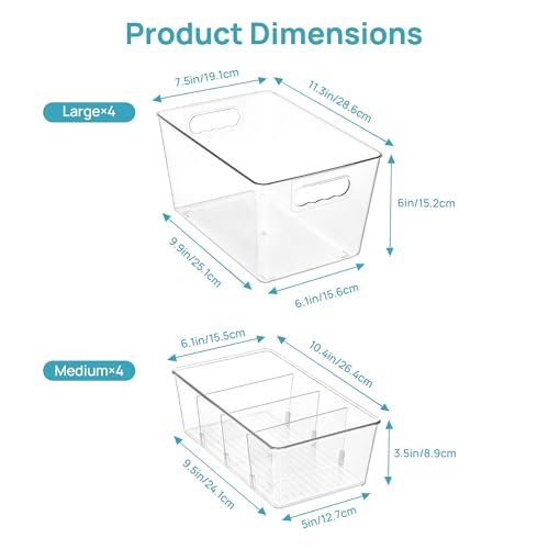 8 Pack Clear Storage Bins Set for Pantry Organizer (Set C)