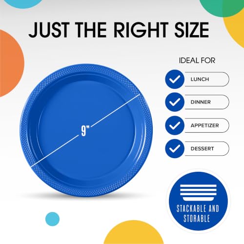 Sturdy Dark Blue Plastic Plates 9" Party Plates 100 Pcs (9 inch / Dark Blue)