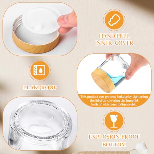 12 Pcs 4oz Glass Jars with Lids Empty Small Glass Containers and Inner Liners Reusable Cosmetic Jars Round Airtight Bottles with Plastic Wood Grain Lids for Travel (12 Count)