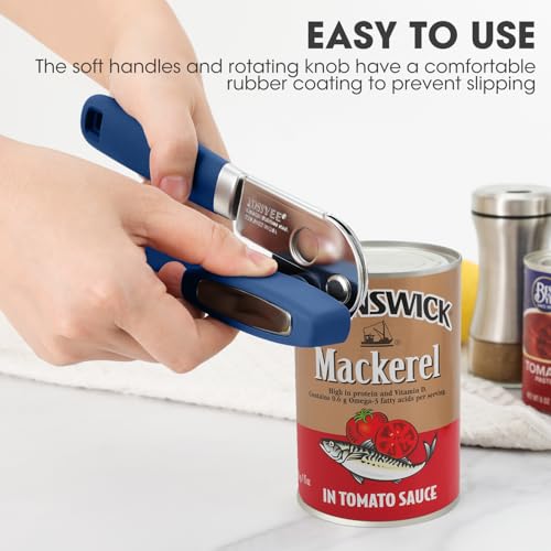 Manual Can Opener Hand Held with Magnet for Home Kitchen (Blue)