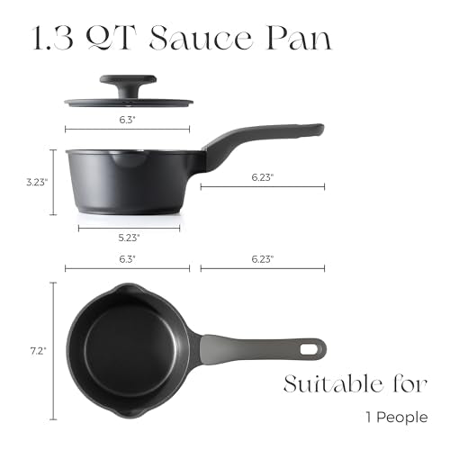Ceramic Nonstick Saucepan with Lid (1.3 Quarts / Black Sesame)