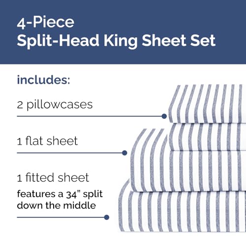 Flex Top Split Head King 4 Piece Sheet Set (43 - Blue Stripes 2 / Split Head/Flex Top)