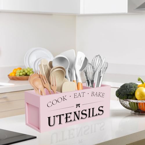 Extra Large Utensil Holder Countertop for Kitchen Counter (Pink)