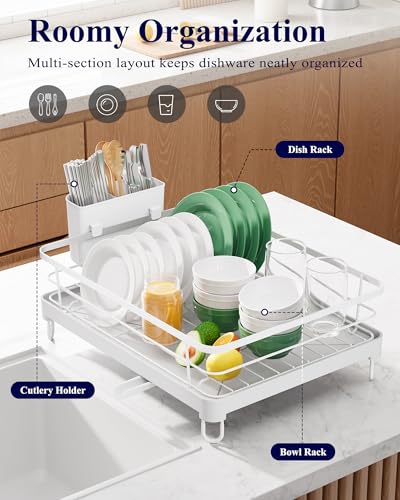 Dish Drying Rack for Kitchen Counter (White / 12.7''W x 16.7''L - 1 Tier)