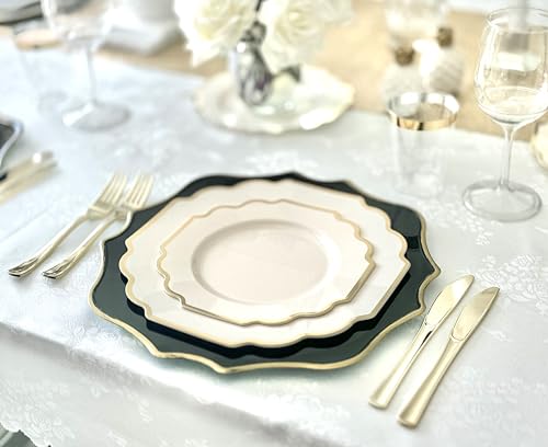OCCASIONS Disposable Plastic Plates for 40 Guests (320 Piece (40 Guest) / J. Imperial Ivory & Gold)