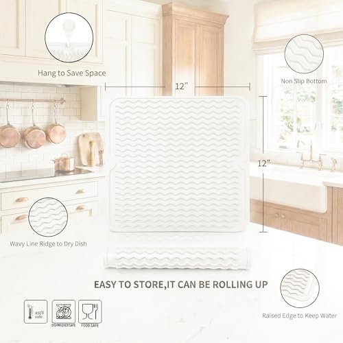 Silicone Dish Drying Mat for Multiple Usage (White / 12"L x 12"W)