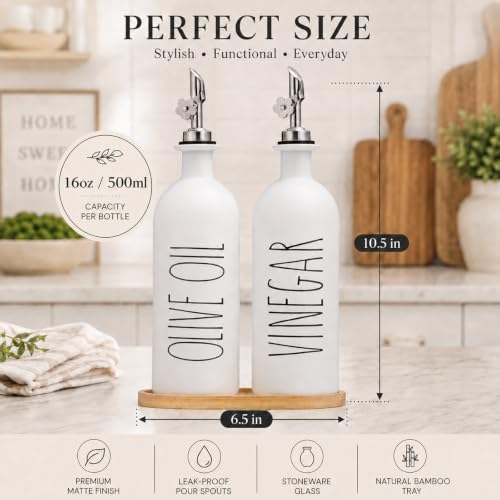 16oz Olive Oil Dispenser Bottles for Kitchen (White+Tray / 16 fl oz)