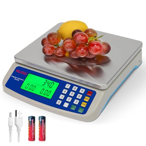 Large Digital Kitchen Scale 30KG Commercial Food Scale 66LB for Baking Bread Meat Stainless Steel Price Computing Scale LCD Display (GREY 30KG)