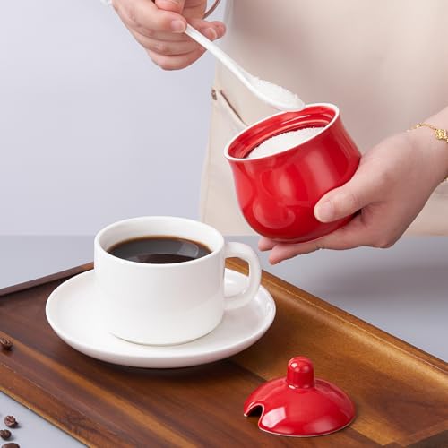 7 OZ Ceramic Sugar Bowl with Lid and Spoon