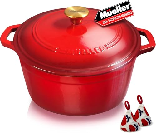 MUELLER HOME 4.5 QT Enameled Cast Iron Dutch Oven (4.5 Quart -Round / Red)