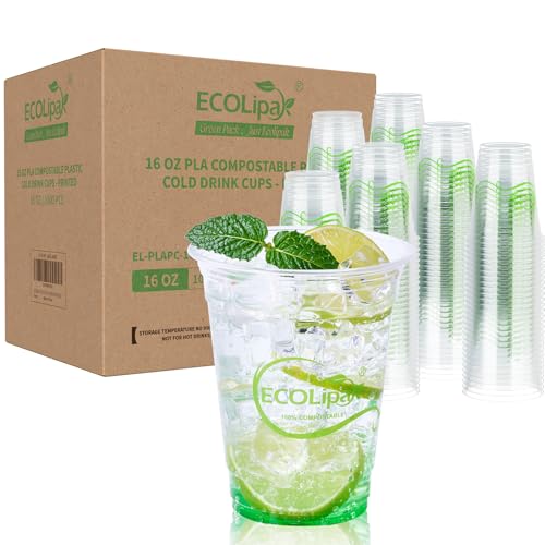 1000 Count 16 OZ Clear Compostable Plastic Cups for Restaurant (16oz-clear)