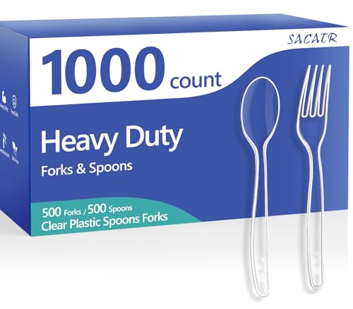 1000 Count Clear Plastic Silverware Heavy Duty (Clear)