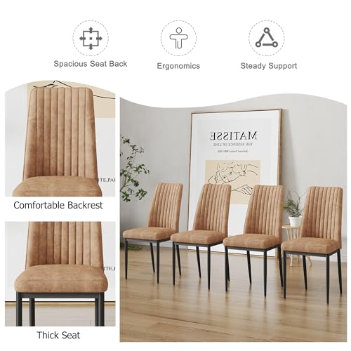 Modern Dining Chairs Set of 8 Kitchen Chairs Set Leathaire Fabric Chair with Metal Leg High Back Upholstered Chair for Dinner Room (B- Brown)