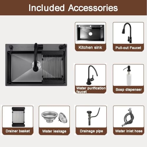 Black Drop in Kitchen Sink (With Faucet / 26.8 * 17.7 * 7.9in)