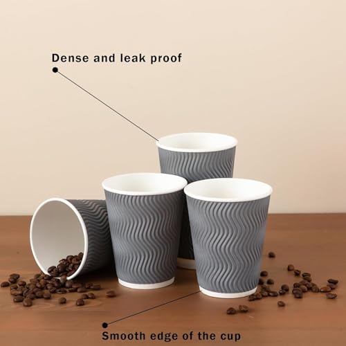 50 Pack 12 oz Coffee Cups Disposable Insulated Paper Cup Gray (Gray / 12 oz-50)