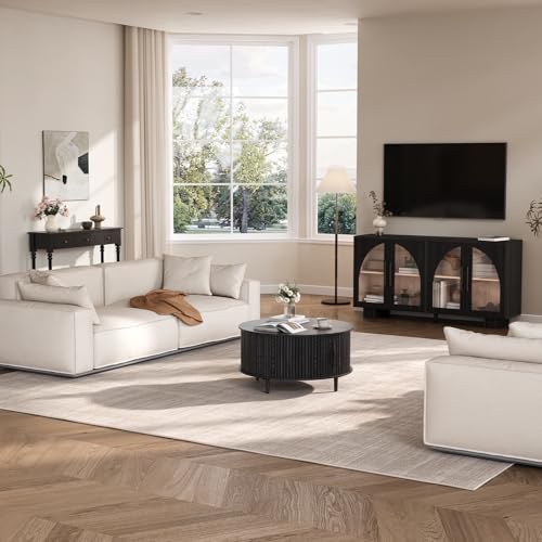 Round Coffee Table with Storage for Living Room (Charcoal Black)