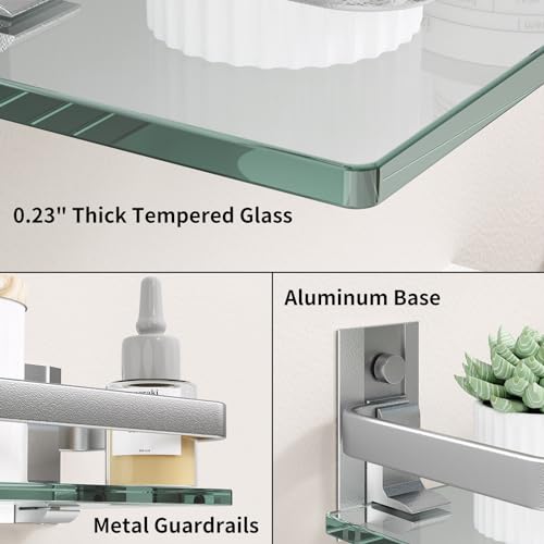 Clear Tempered Glass Wall Shelf (Silver / Single Shelf)