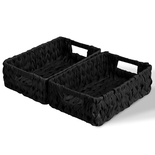 Wicker Storage Baskets for Shelves (Black / 11¼"L x 7½"W x 3½"H)