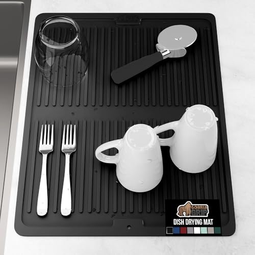 Patented BPA Free Silicone Dish Drying Mat (18" x 16" / Silicone / Black)