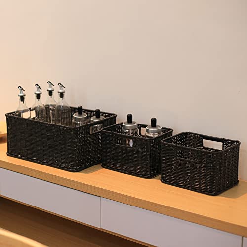 Large Wicker Baskets for Storage (17 x 12.2 x 7.5 inches / Black)