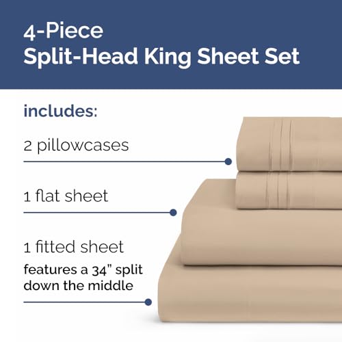 Flex Top Split Head King 4 Piece Sheet Set (12 - Cream / Split Head/Flex Top)