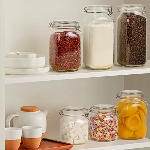 Square Glass Pantry Jars with Airtight Lids 34 oz 3 Pack Coffee (34 fl oz x 3)
