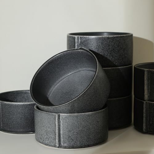 Bao 8 Piece Bowl Set Stoneware (Charcoal / 8-Piece - Cereal Bowl)