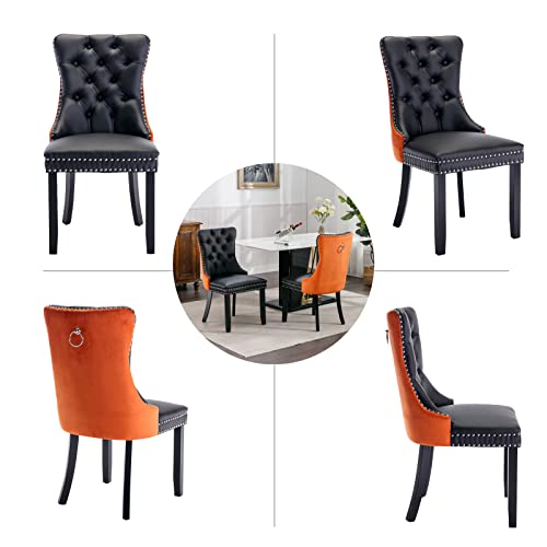Orange Velvet and Black PU Upholstered Dining Chairs Set of 2 (Black 4)