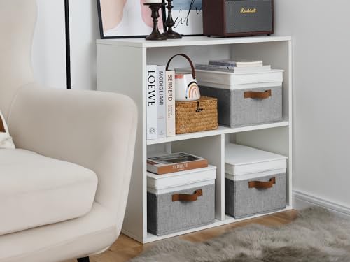 Fabric Storage Bins with Lids (Gray and White / Large)
