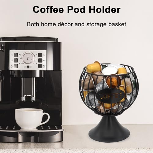 Coffee Pod Storage Organizer K Cup Holder for Counter Metal Storage Basket for Keuring pods Coffee Bar Decor Organizer for Capsule Creamer Black (Black-Small Size / Small)